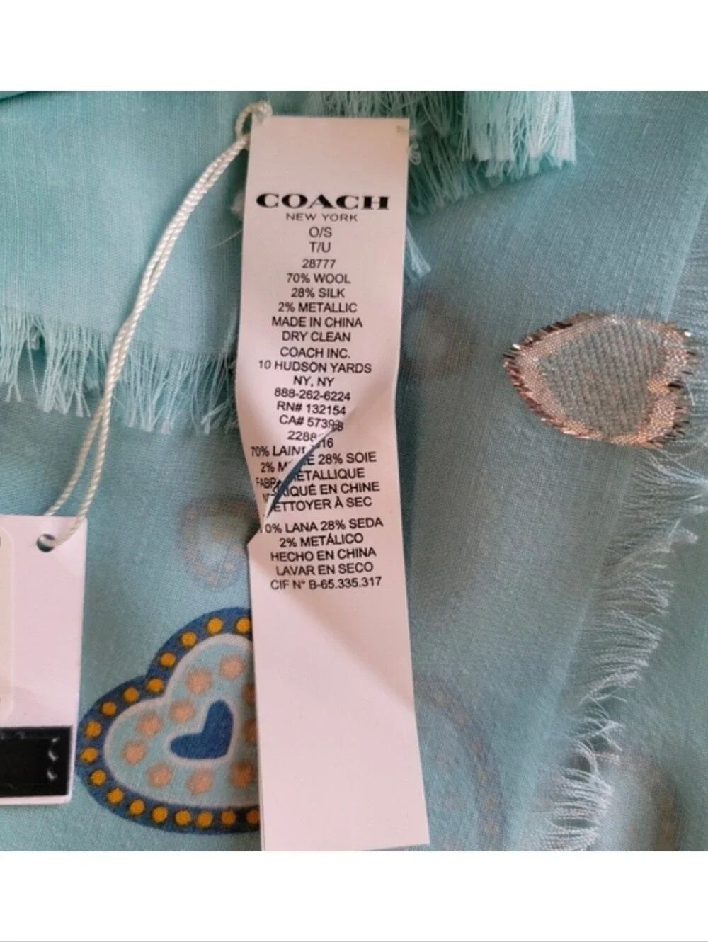 Coach 28777 Western Heart Oversized Square Blue Silk Blend Scarf NWT
